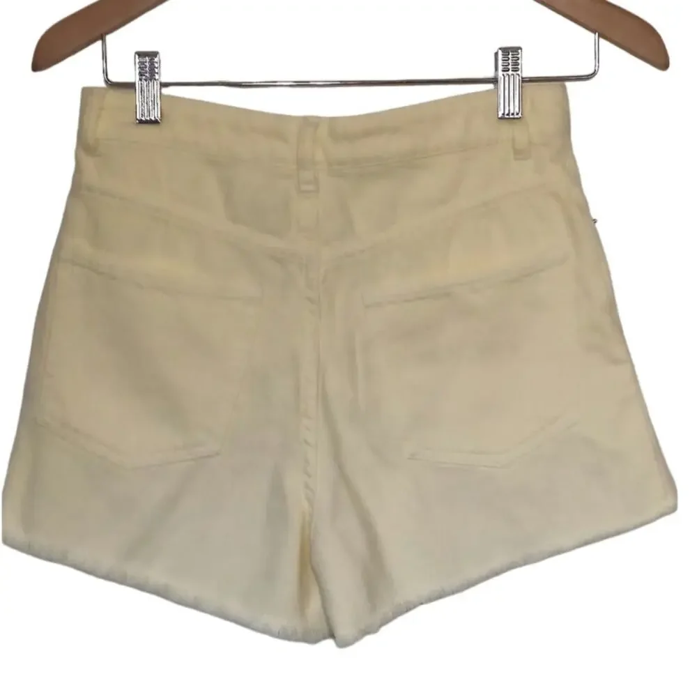 ZARA Distressed High Waisted Shorts Butter Yellow Womens 4